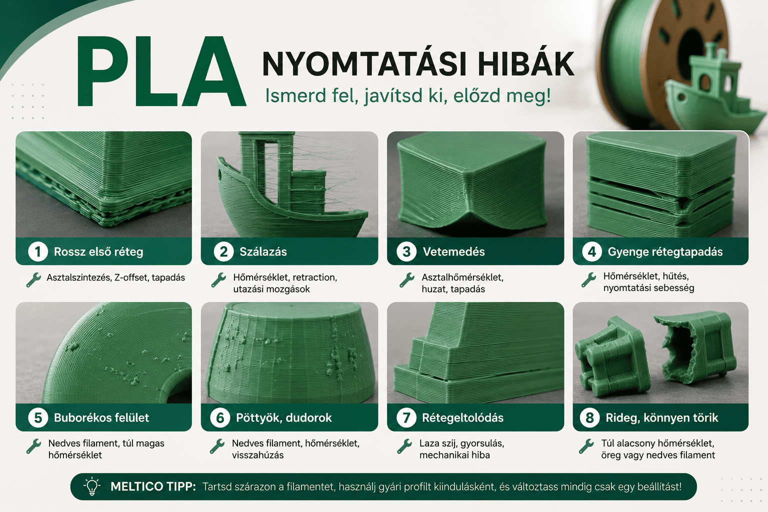PLA nyomtatási hibák indexkép, leírja a nyomtatási hibákat